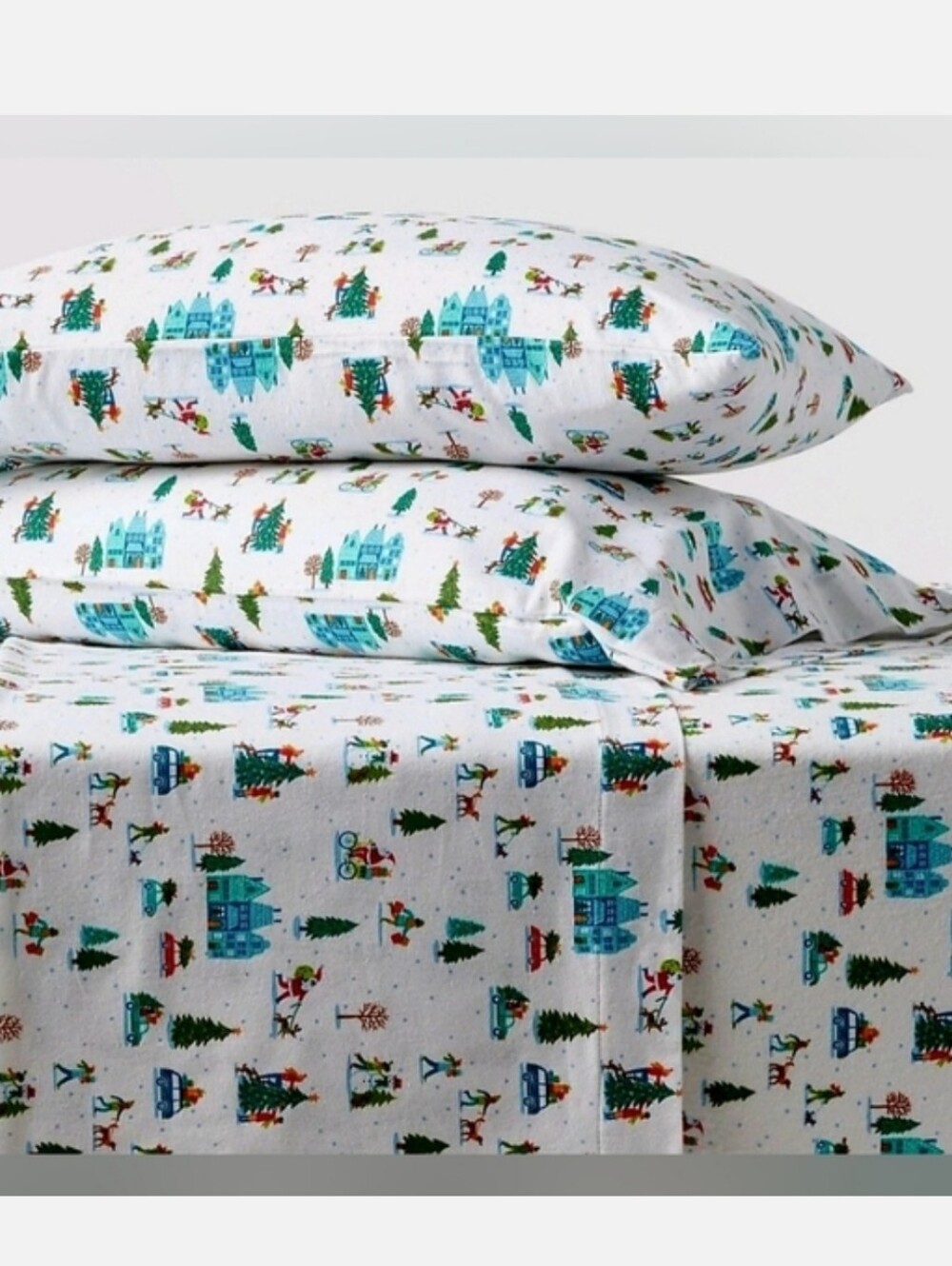 NWT Wondershop Snowy Village Flannel Sheet Set Twin